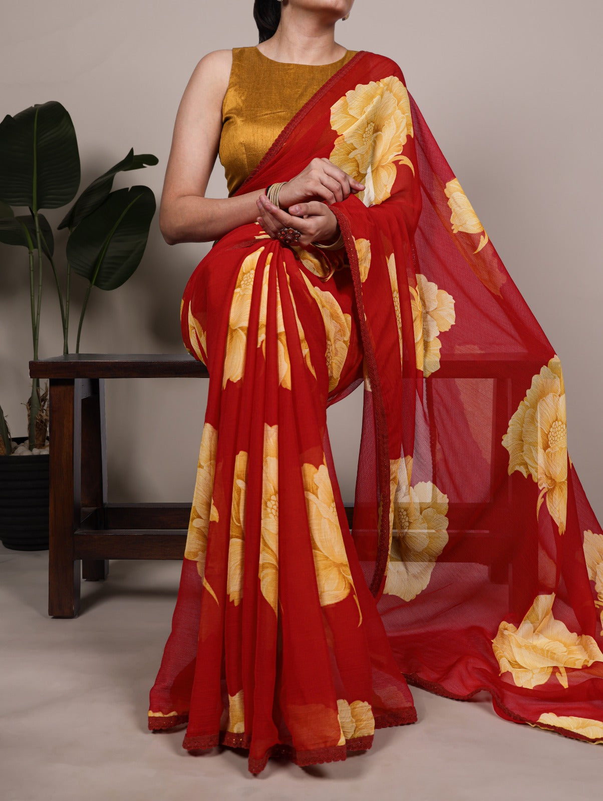 Kayatri New Trendy Chiffon Saree with Lace Border and Matching Banglory Blouse