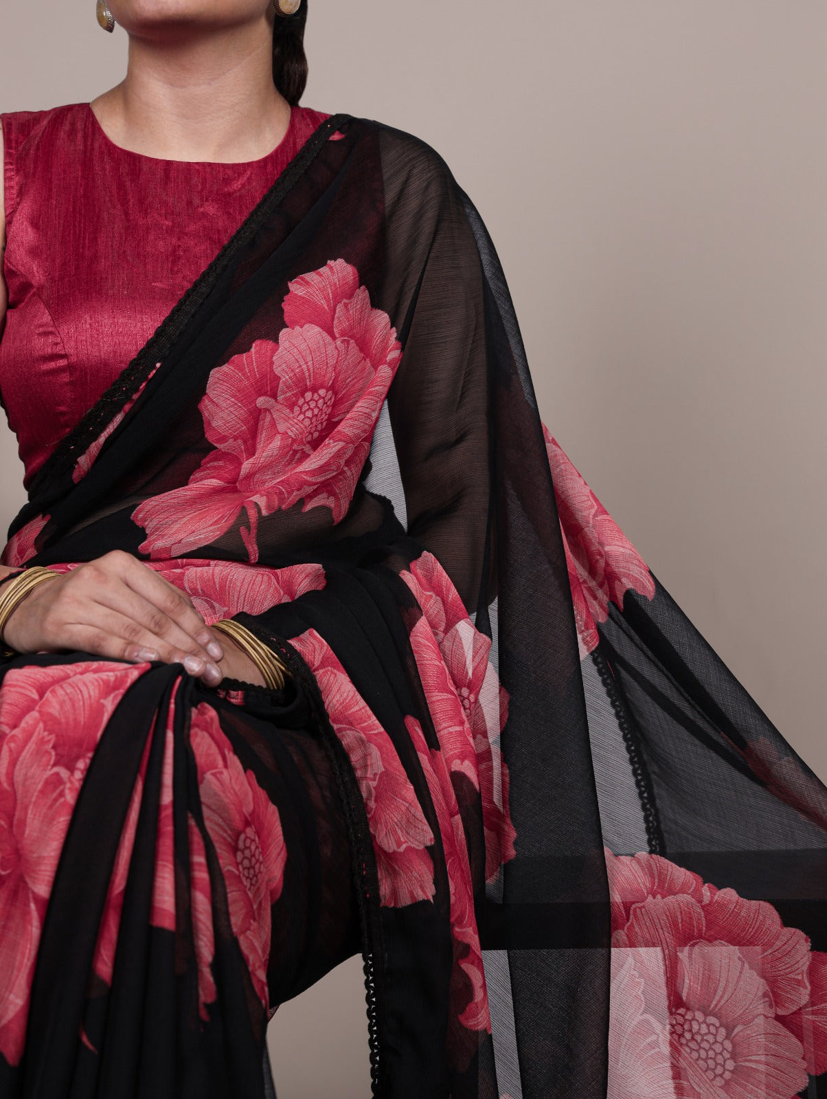Kayatri New Trendy Chiffon Saree with Lace Border and Matching Banglory Blouse