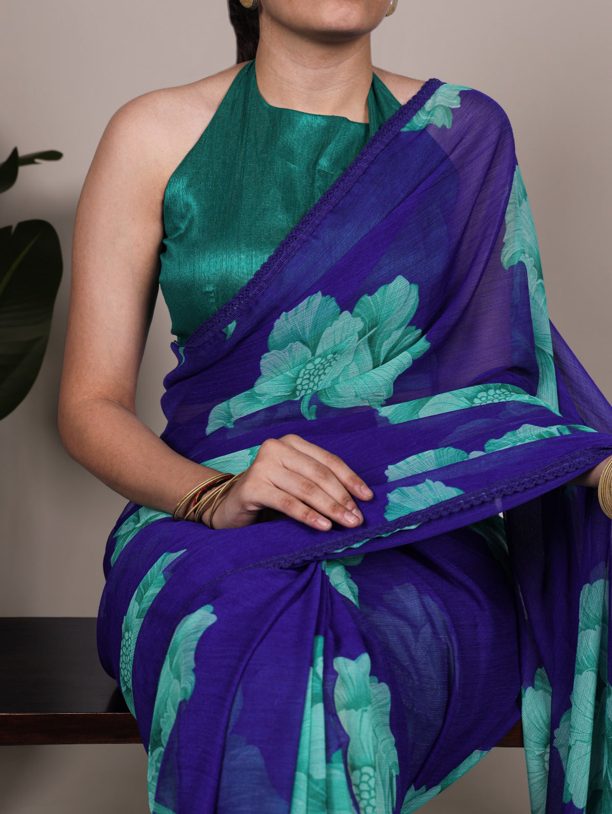 Kayatri New Trendy Chiffon Saree with Lace Border and Matching Banglory Blouse