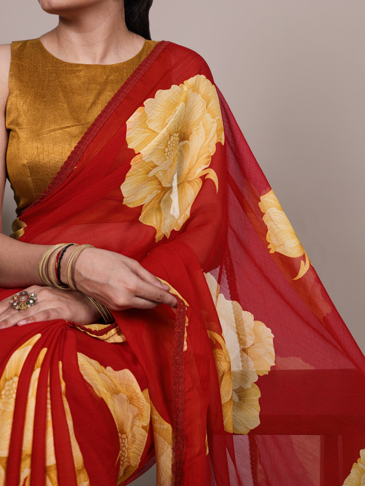 Kayatri New Trendy Chiffon Saree with Lace Border and Matching Banglory Blouse