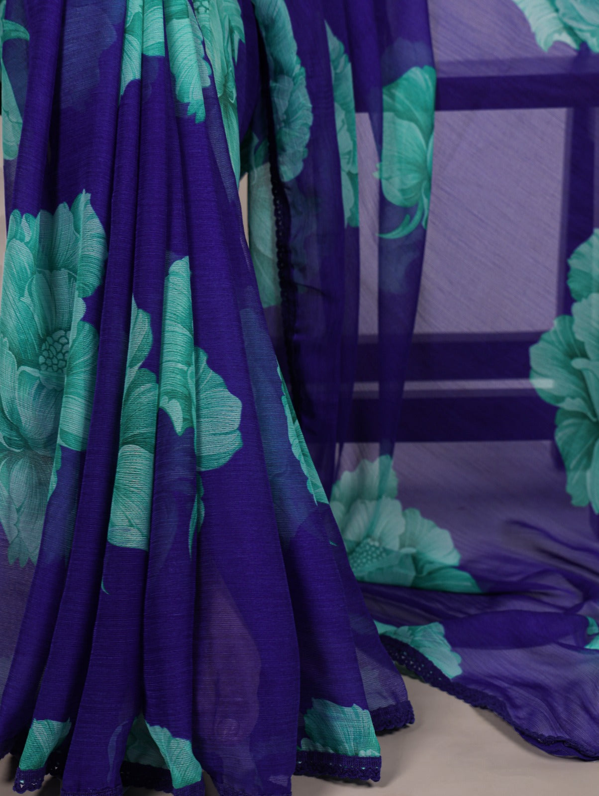 Kayatri New Trendy Chiffon Saree with Lace Border and Matching Banglory Blouse