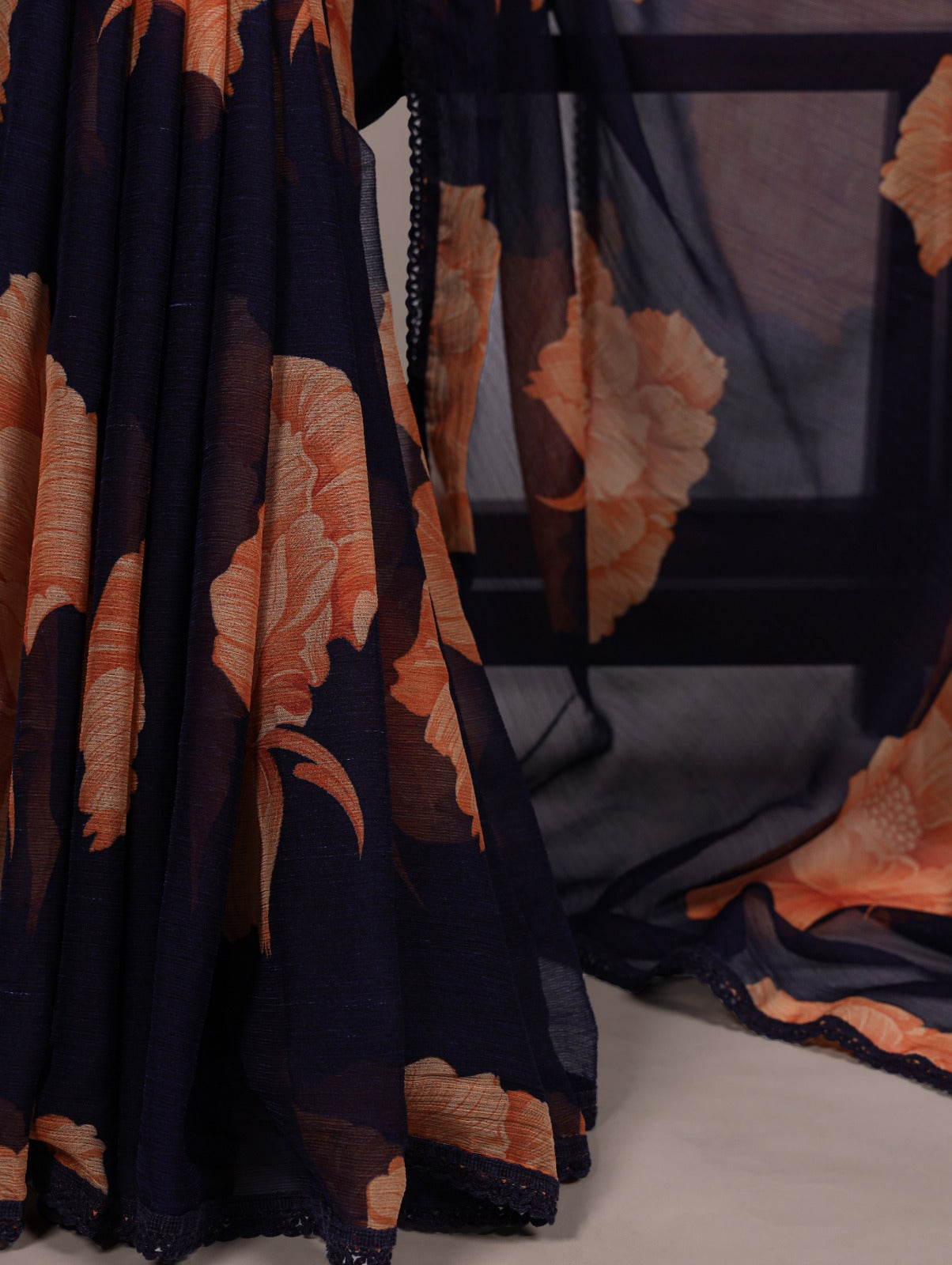 Kayatri New Trendy Chiffon Saree with Lace Border and Matching Banglory Blouse