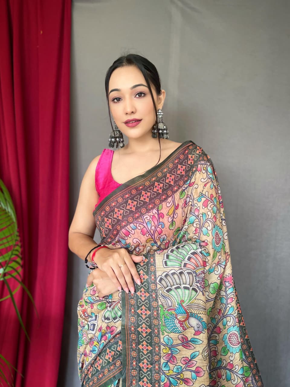 Kayatri New Pure Malai Cotton Saree with Kalamkari Digital Print & Contrast Pallu