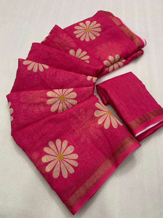 Kayatri New Slub Linen Silk Saree with Elegant Fancy Latkan & Running Blouse