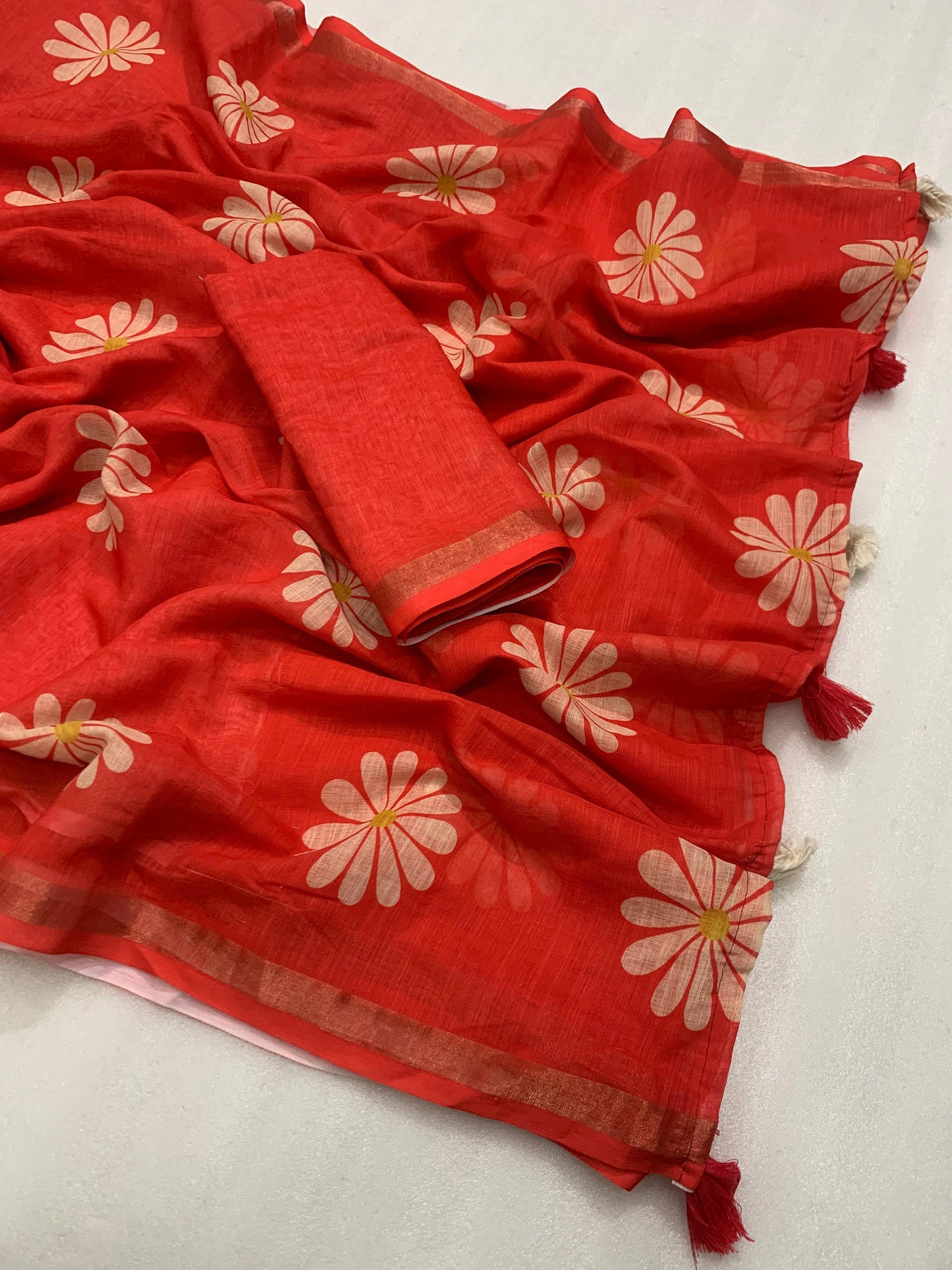 Kayatri New Slub Linen Silk Saree with Elegant Fancy Latkan & Running Blouse