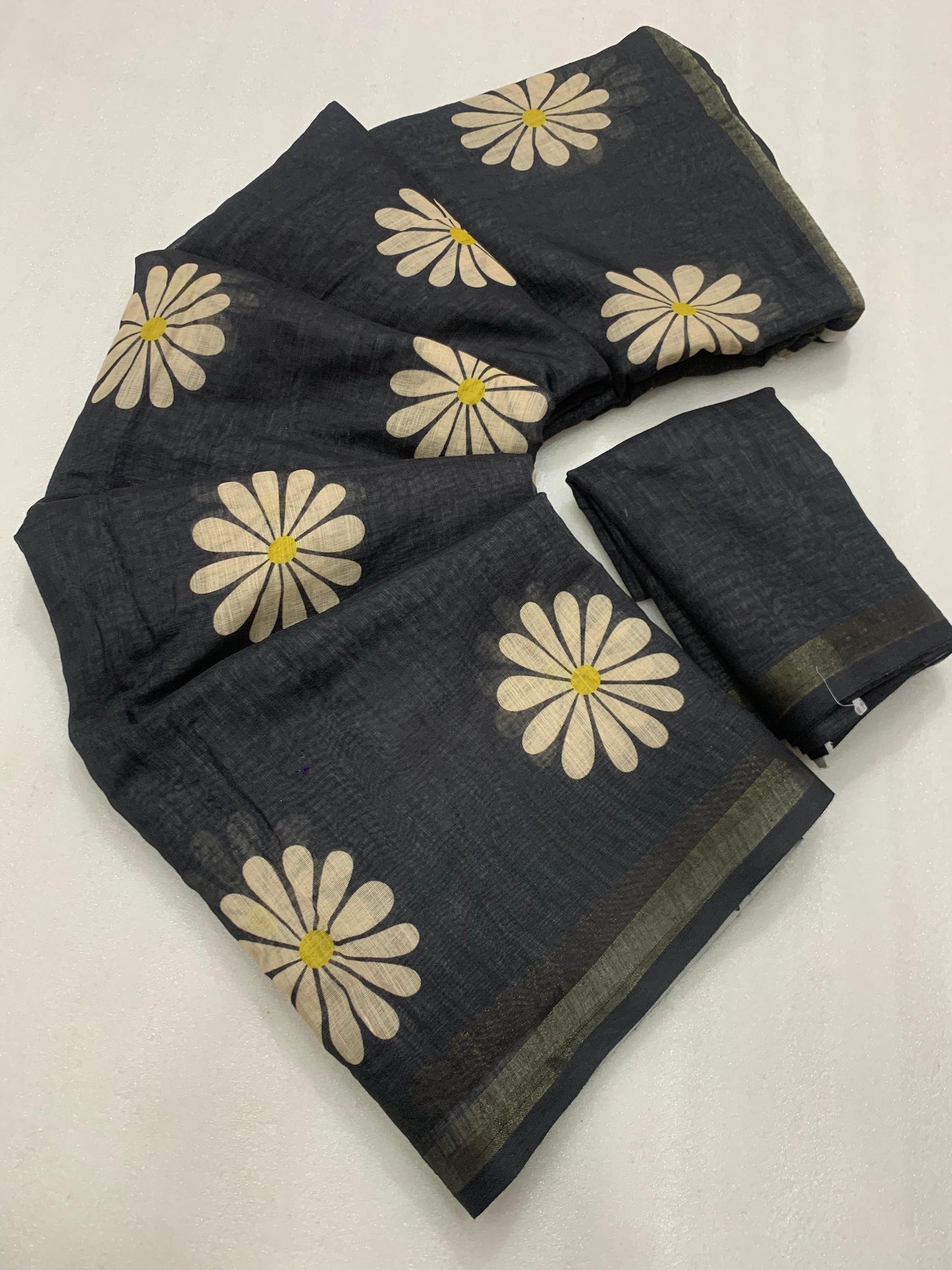 Kayatri New Slub Linen Silk Saree with Elegant Fancy Latkan & Running Blouse