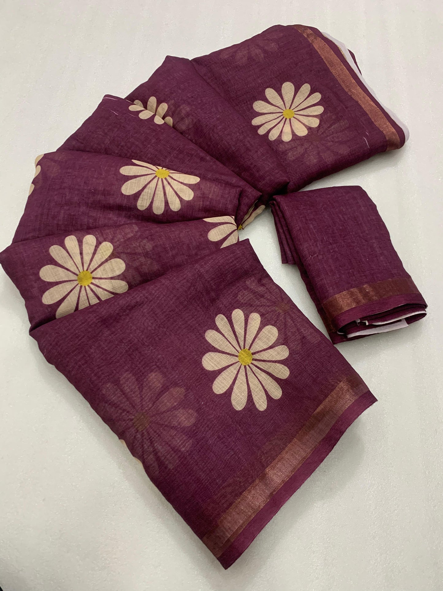 Kayatri New Slub Linen Silk Saree with Elegant Fancy Latkan & Running Blouse