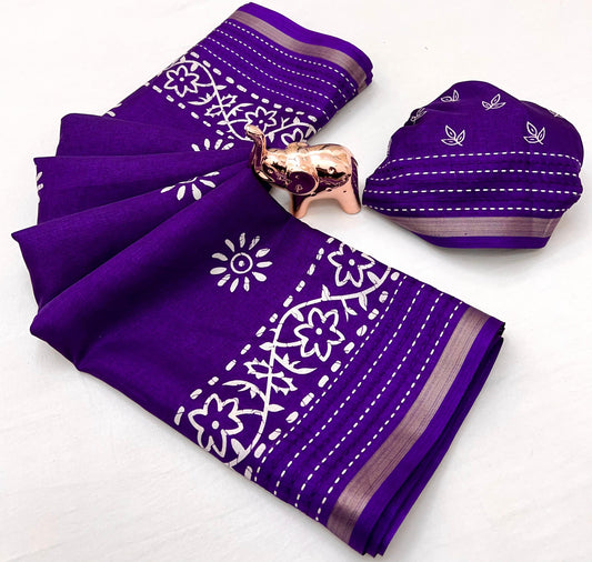 Kayatri New Designer Binny Crape Saree with Classic Print & Katha Thread Detailing