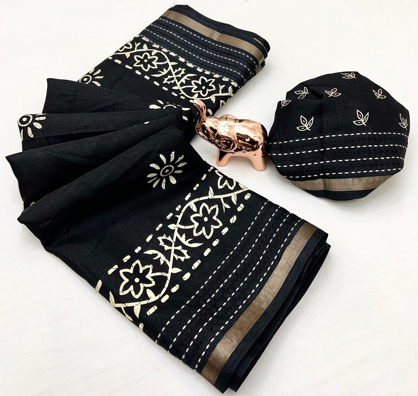 Kayatri New Designer Binny Crape Saree with Classic Print & Katha Thread Detailing