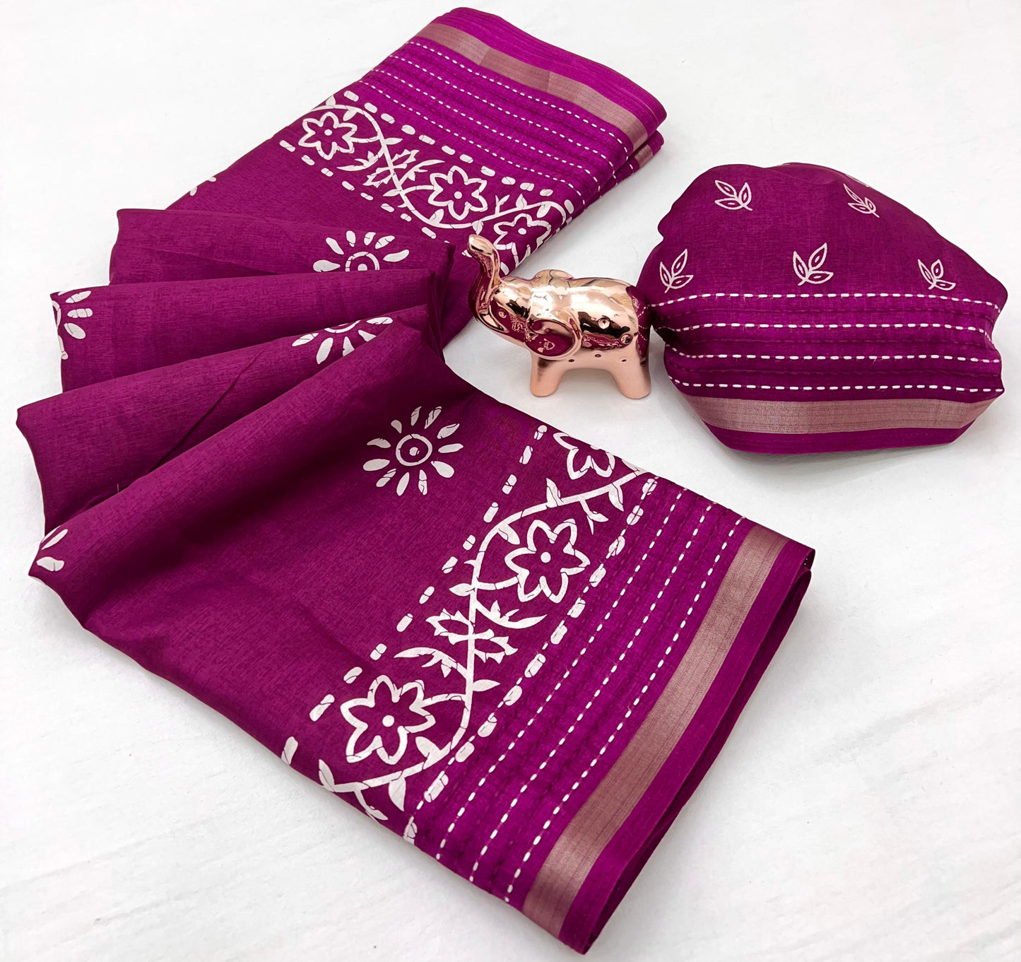 Kayatri New Designer Binny Crape Saree with Classic Print & Katha Thread Detailing