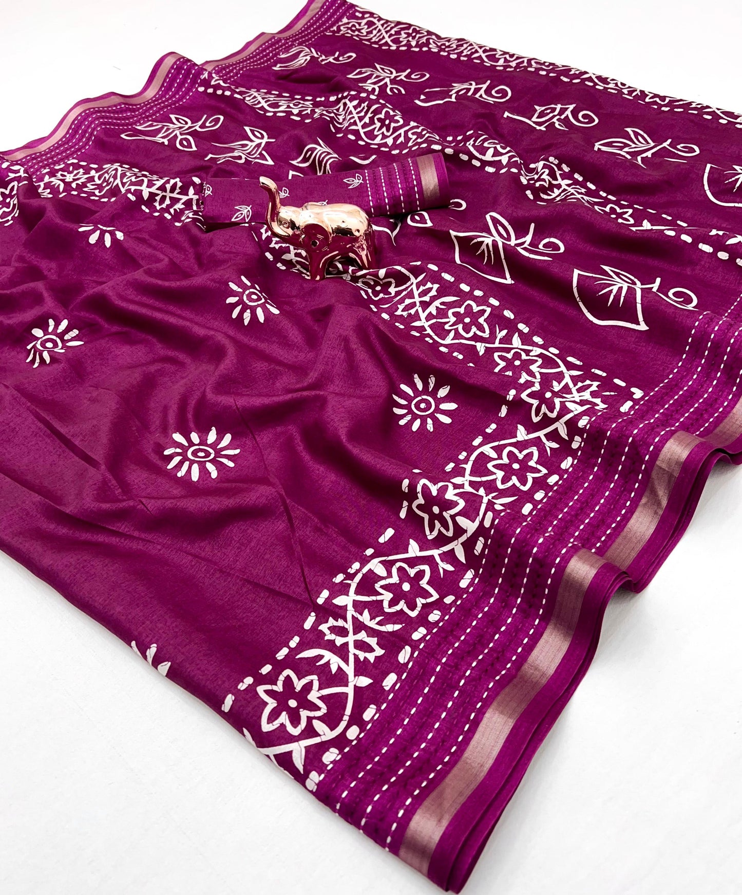 Kayatri New Designer Binny Crape Saree with Classic Print & Katha Thread Detailing