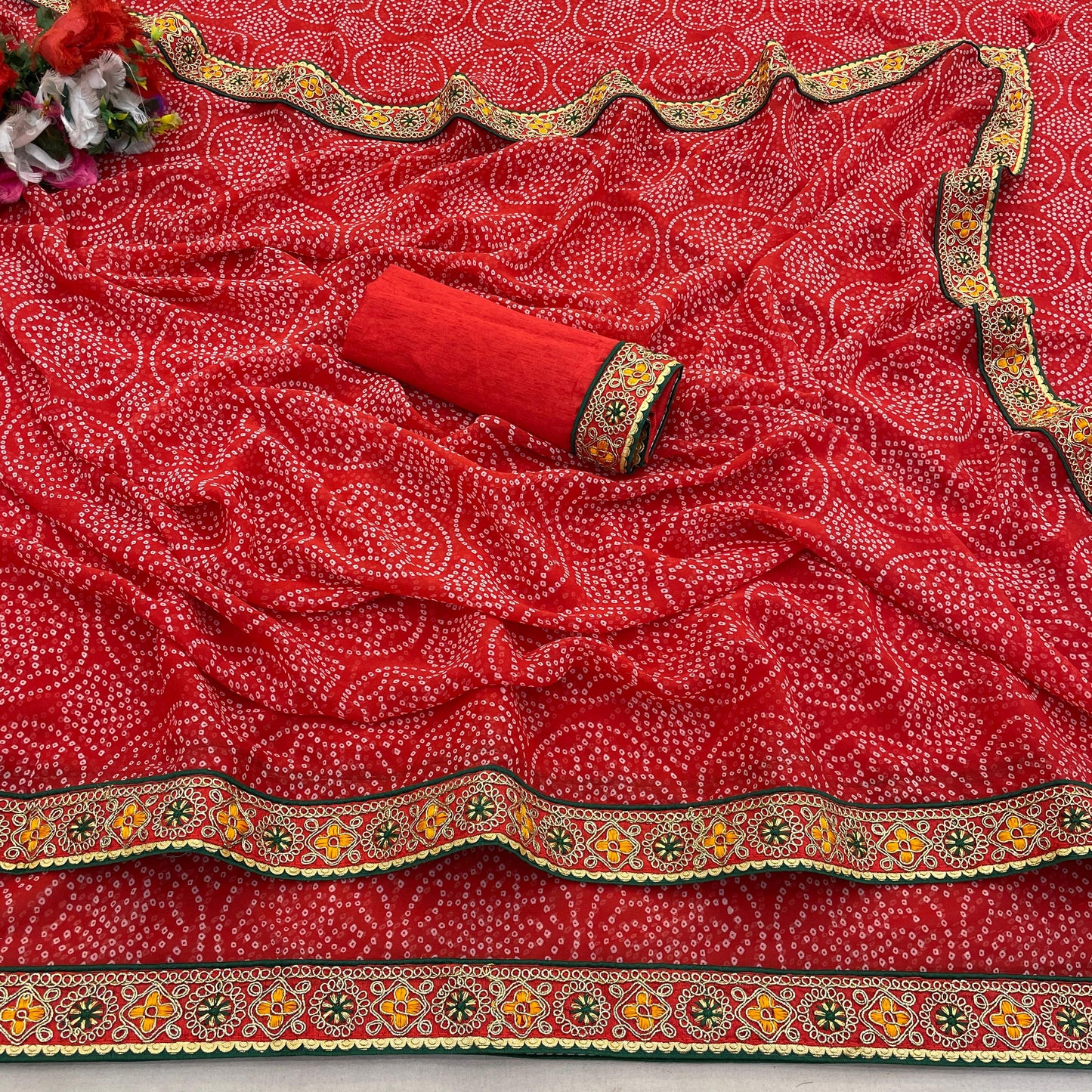 Kayatri New Viscose Georgette Saree with Heavy Gota Patti Hand Work & Running Border Blouse