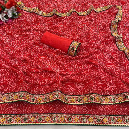 Kayatri New Viscose Georgette Saree with Heavy Gota Patti Hand Work & Running Border Blouse