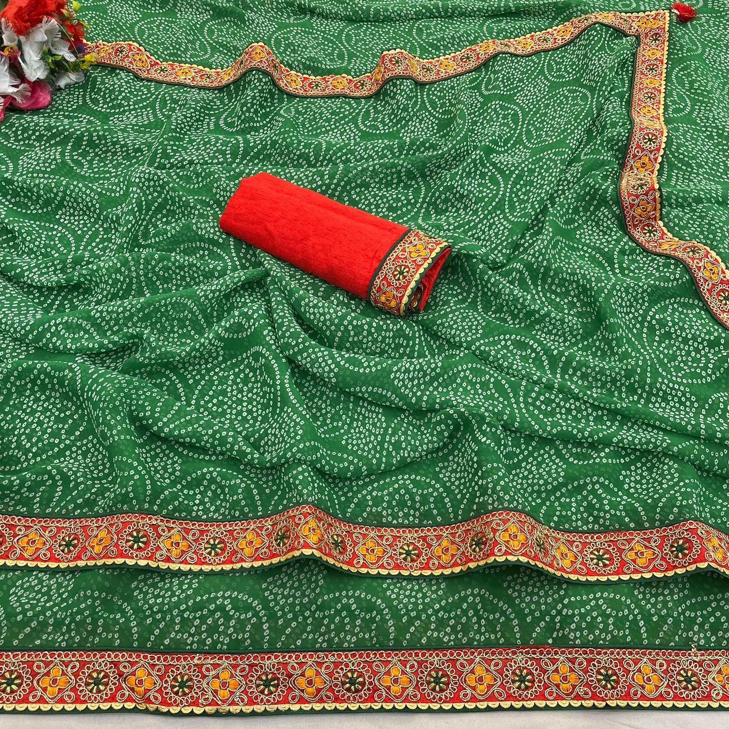 Kayatri New Viscose Georgette Saree with Heavy Gota Patti Hand Work & Running Border Blouse