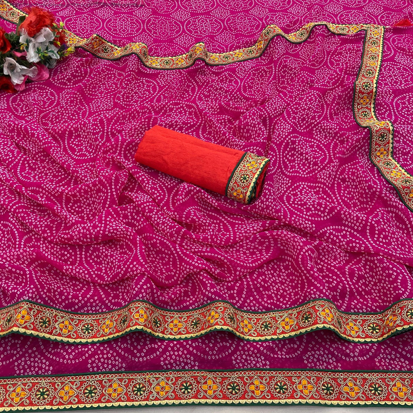 Kayatri New Viscose Georgette Saree with Heavy Gota Patti Hand Work & Running Border Blouse