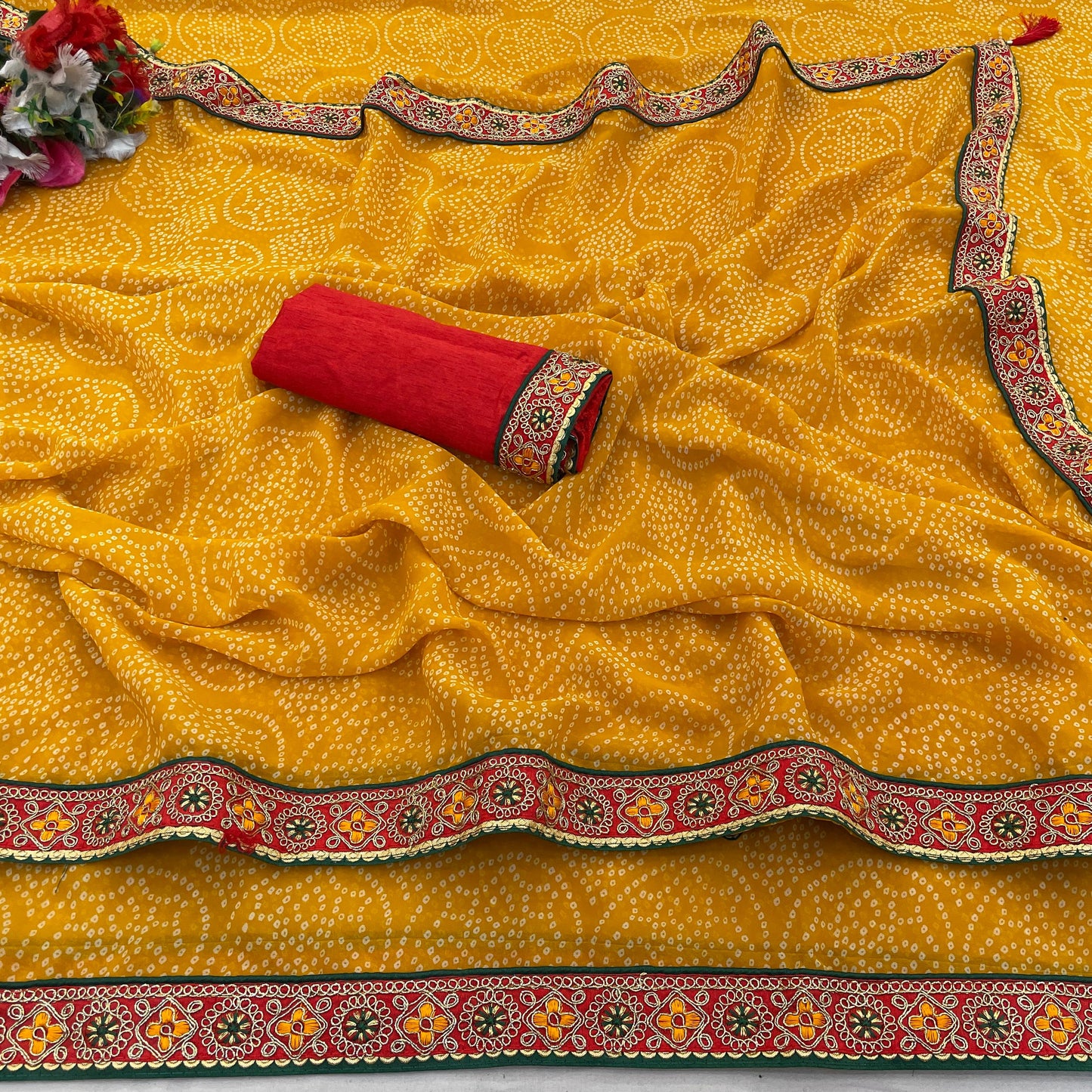 Kayatri New Viscose Georgette Saree with Heavy Gota Patti Hand Work & Running Border Blouse