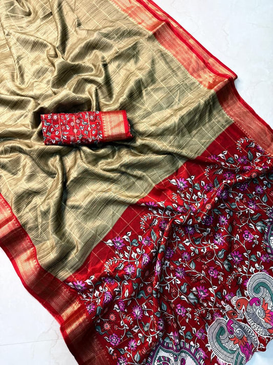 Kayatri New Soft & Elegant Dola Silk Chex Saree with Premium Zari Detailing