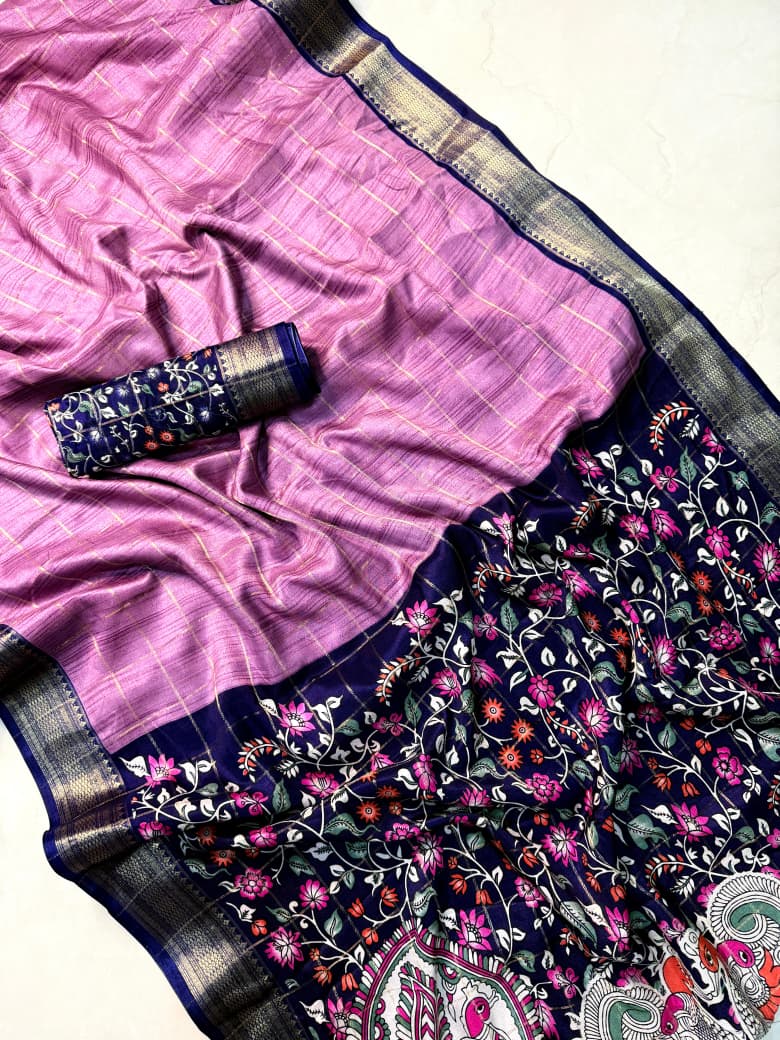 Kayatri New Soft & Elegant Dola Silk Chex Saree with Premium Zari Detailing