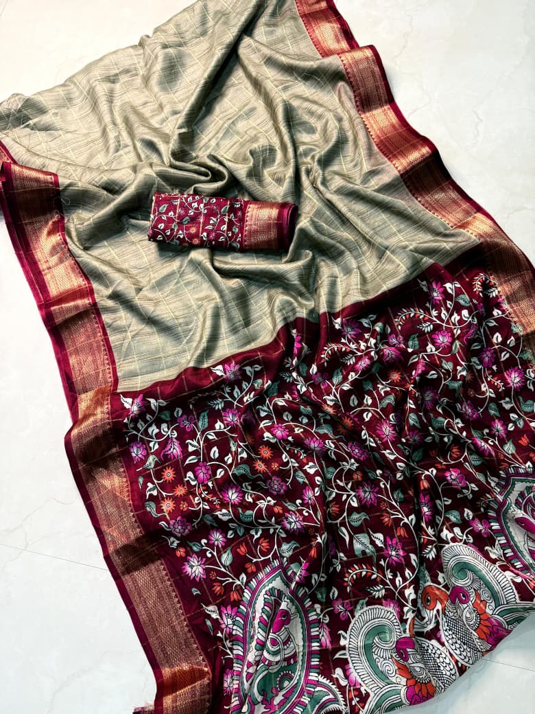 Kayatri New Soft & Elegant Dola Silk Chex Saree with Premium Zari Detailing