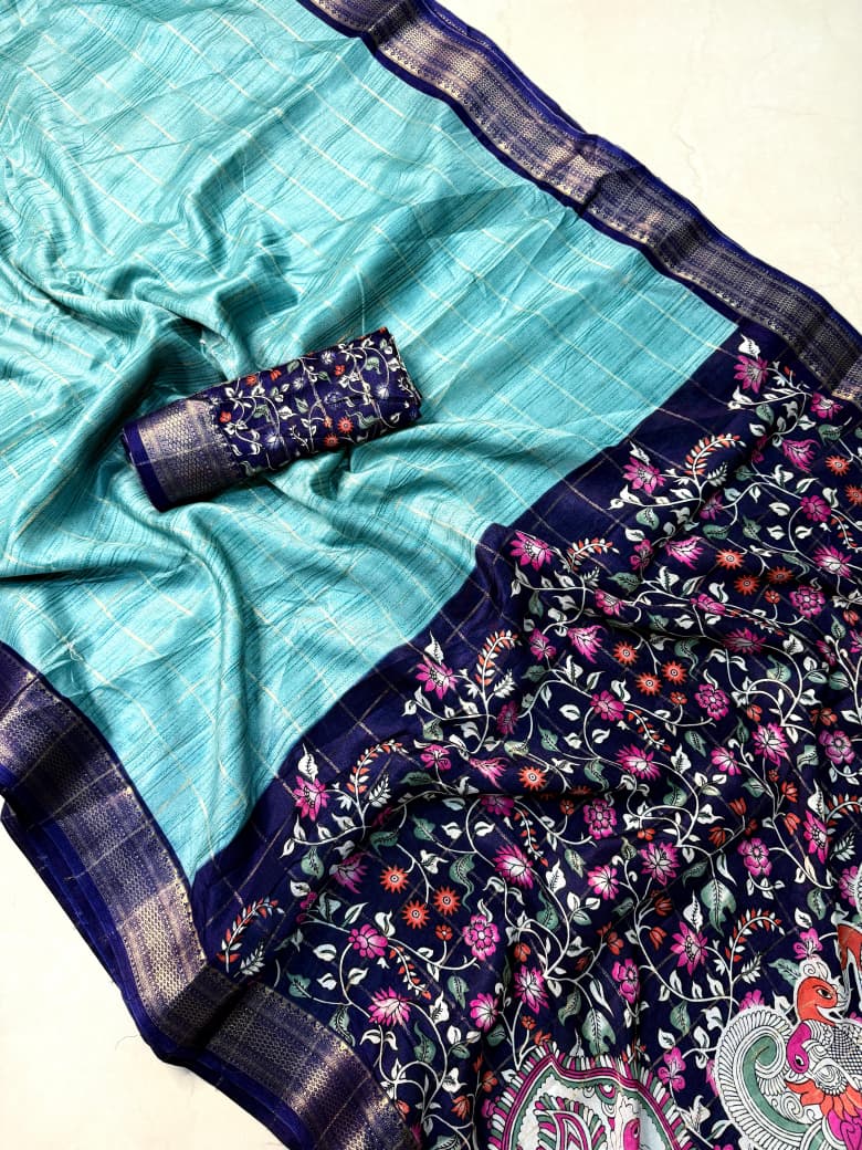 Kayatri New Soft & Elegant Dola Silk Chex Saree with Premium Zari Detailing