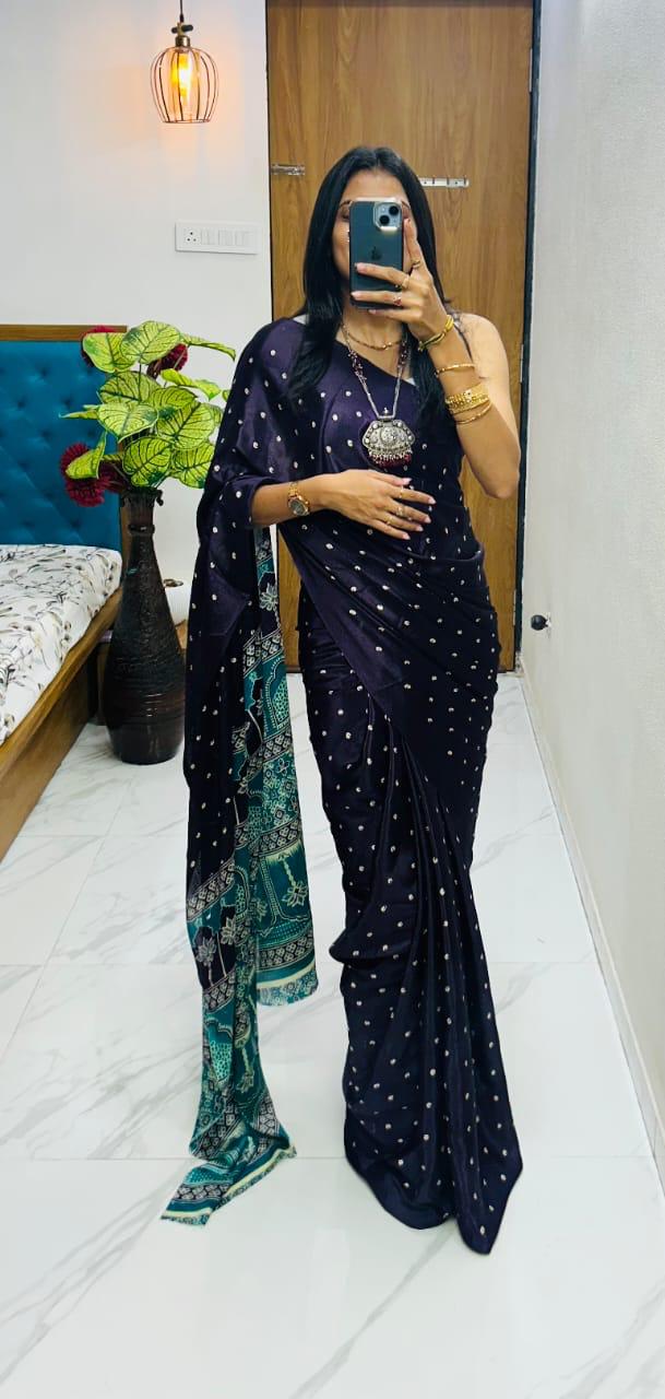 Kayatri New Premium Semi Gaji Ajrakh Bandhej Gajji Silk Saree