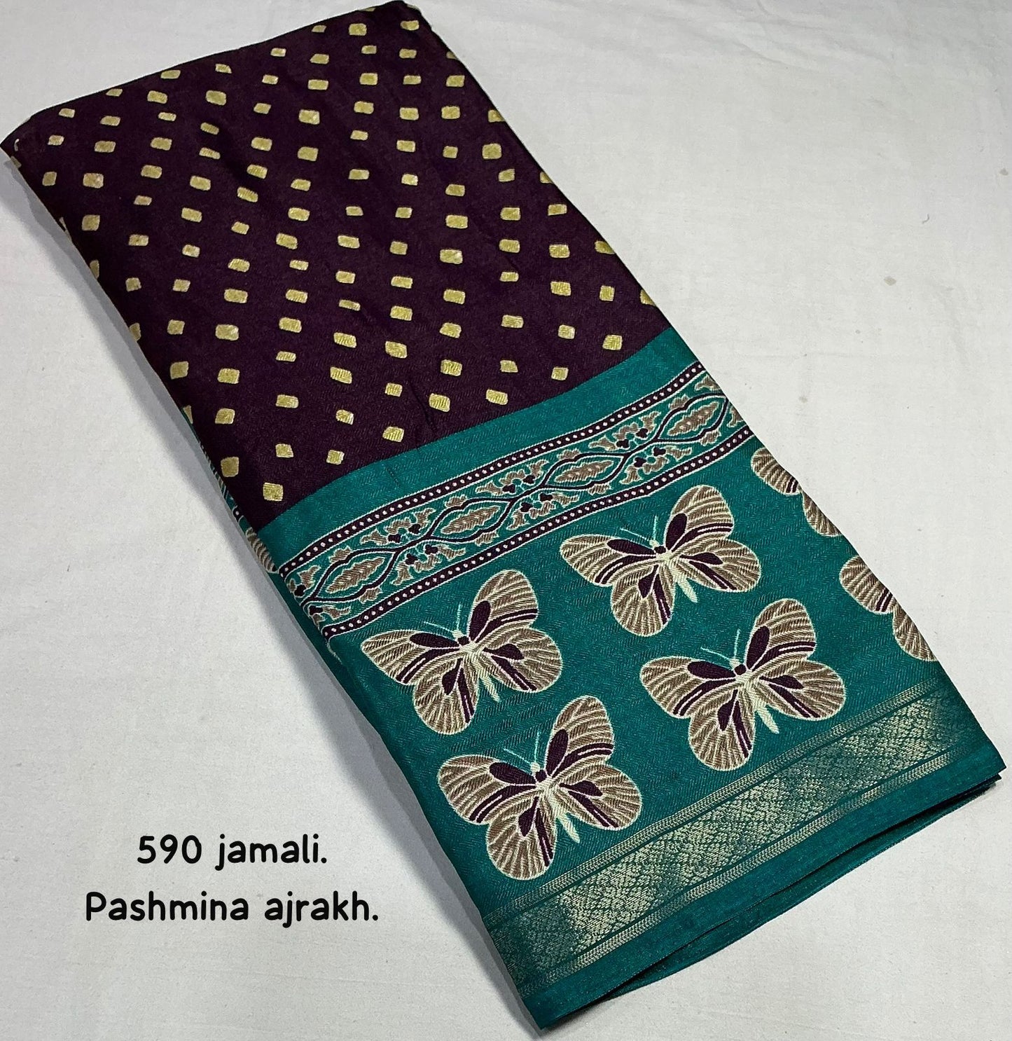 Kayatri New Fancy Ajrakh Pashmina Saree with Zari Pattu Border