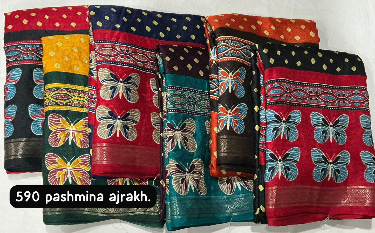 Kayatri New Fancy Ajrakh Pashmina Saree with Zari Pattu Border