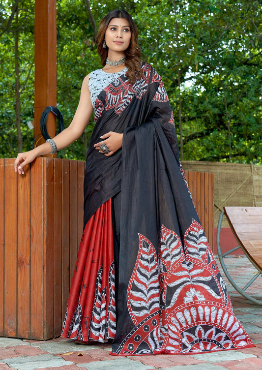 Kayatri New Designer Bagru Fancy Hand Printed Saree in Mulmul Cotton