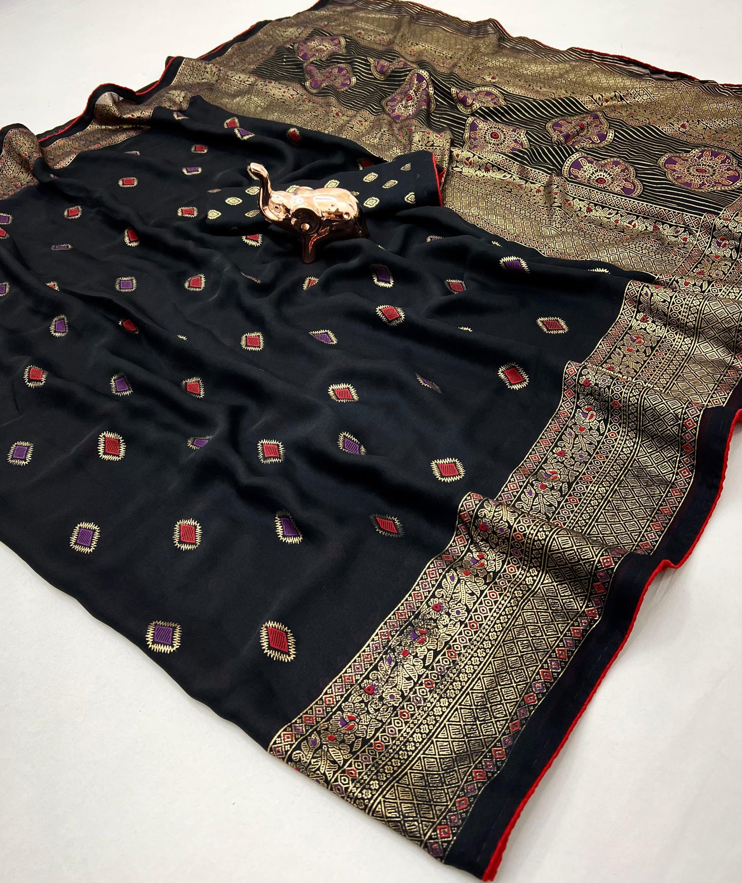 Kayatri New Bamber Viscose Georgette Saree with Foil & Ikat Print Blouse