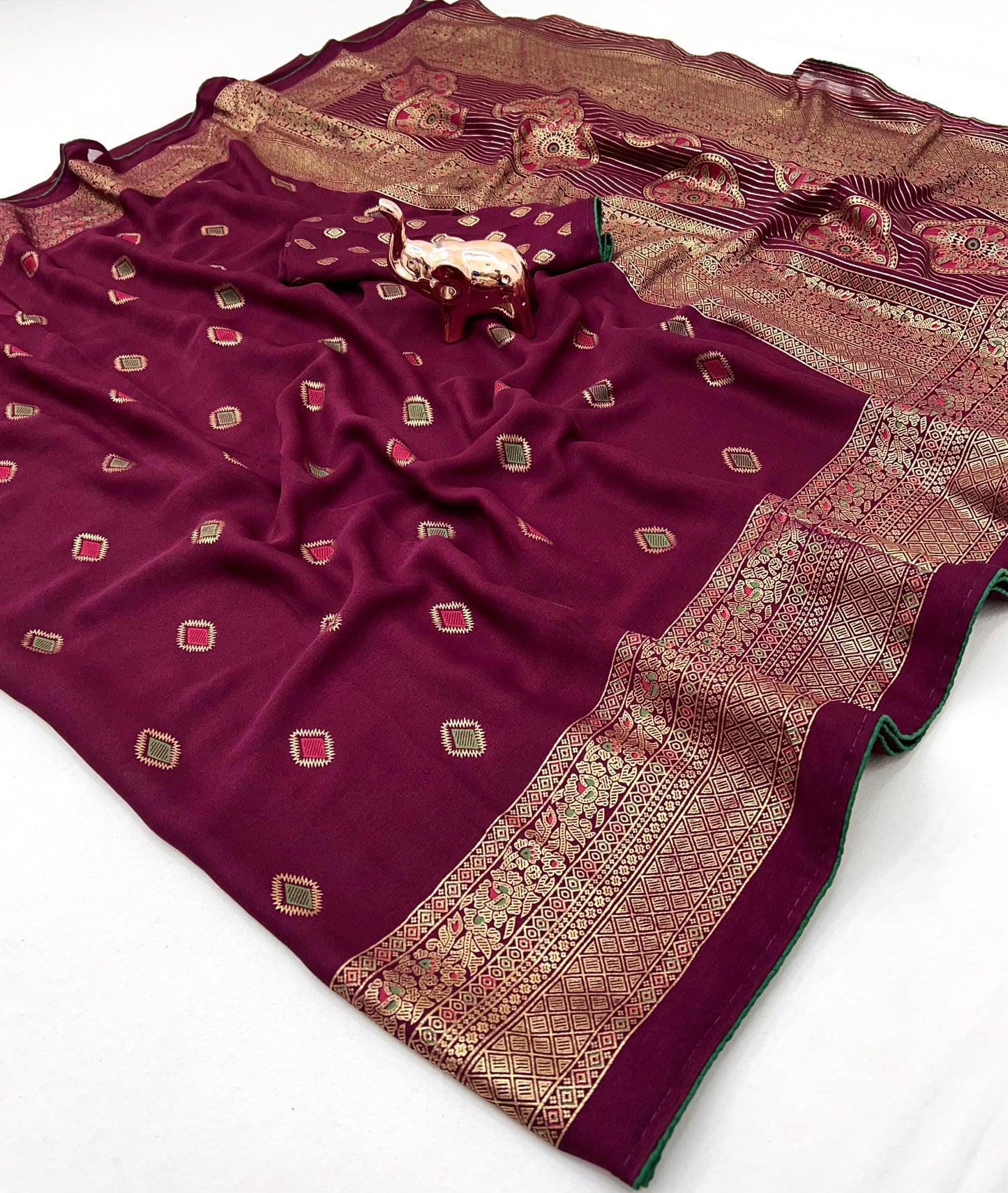 Kayatri New Bamber Viscose Georgette Saree with Foil & Ikat Print Blouse
