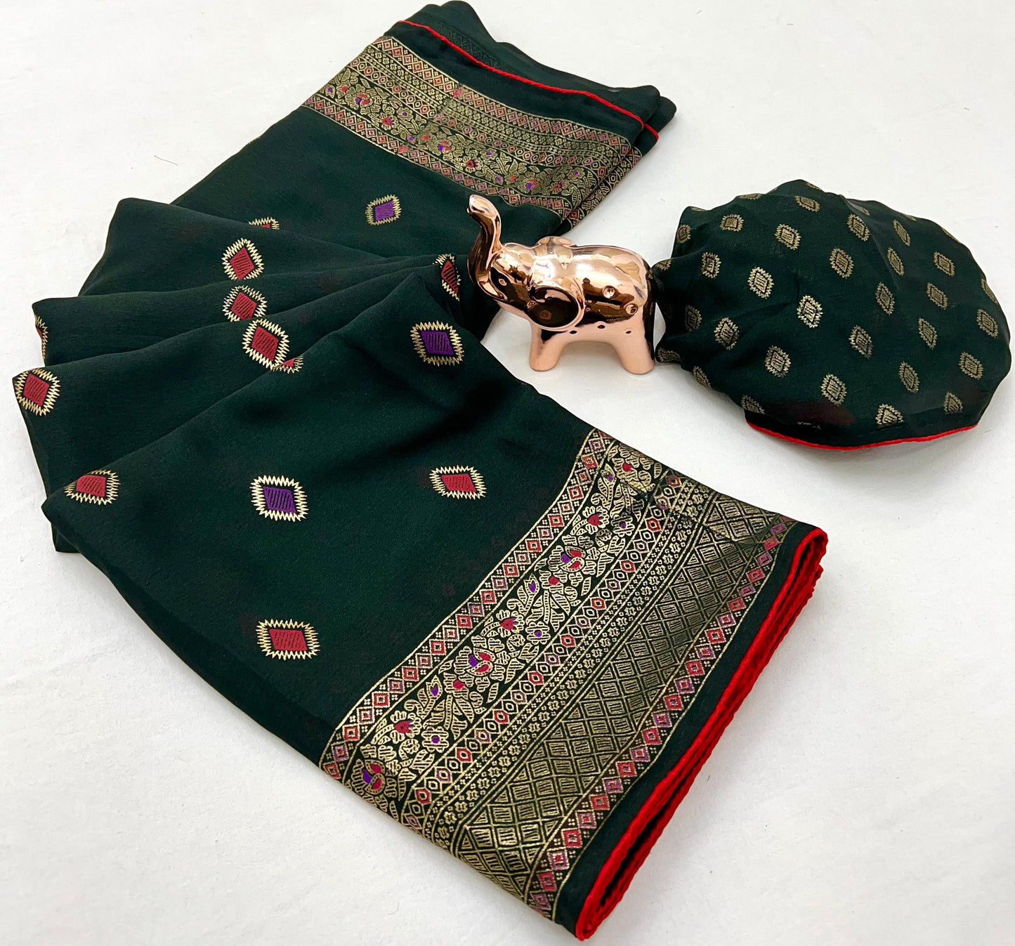 Kayatri New Bamber Viscose Georgette Saree with Foil & Ikat Print Blouse