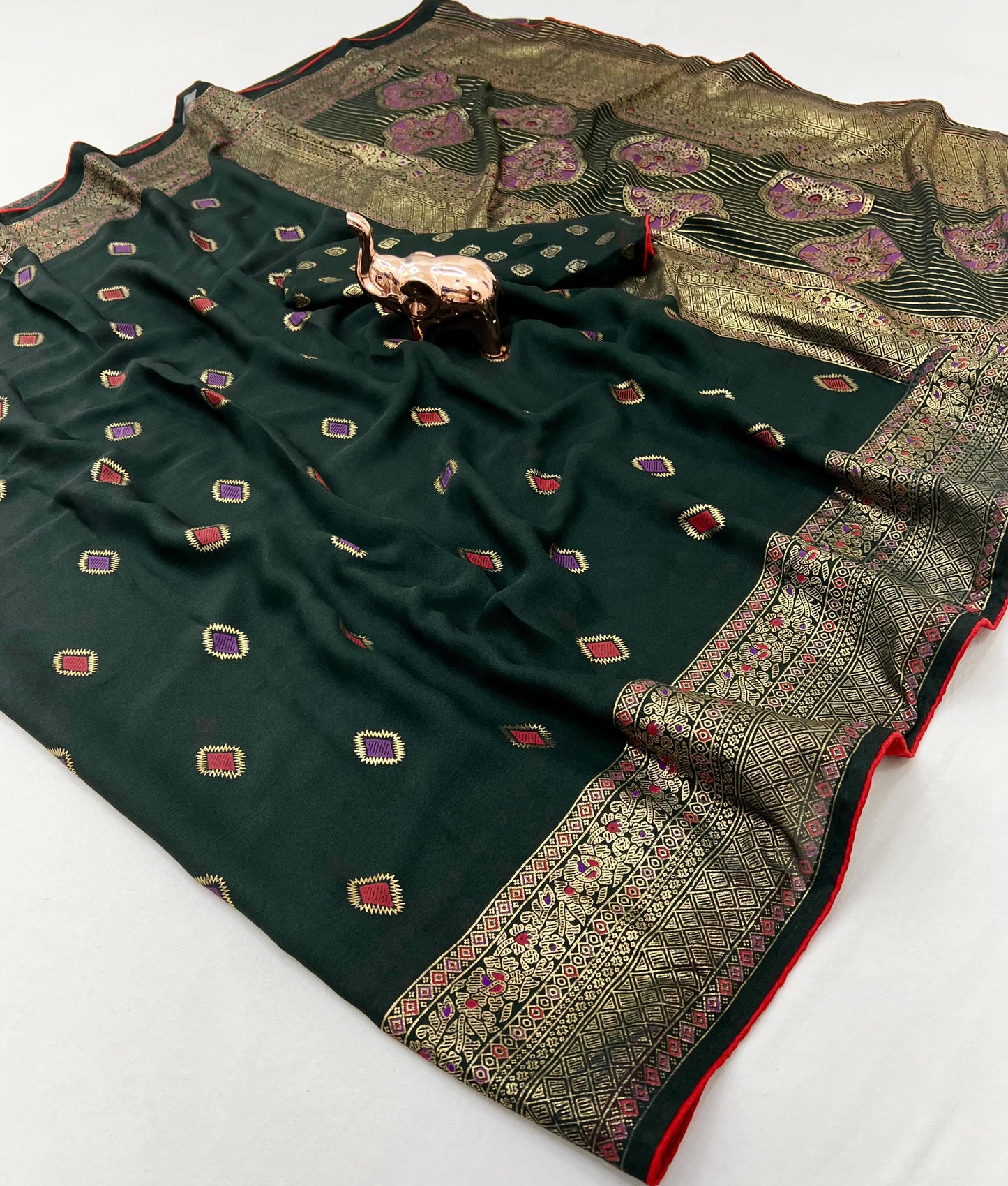 Kayatri New Bamber Viscose Georgette Saree with Foil & Ikat Print Blouse