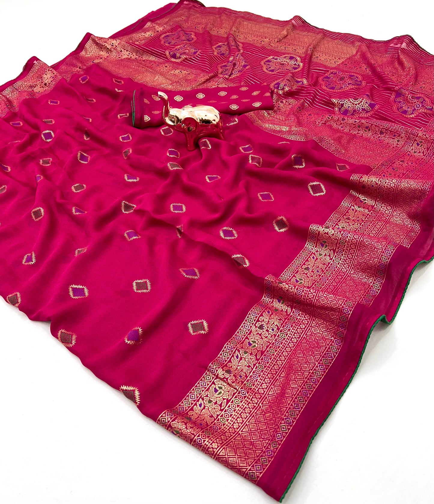 Kayatri New Bamber Viscose Georgette Saree with Foil & Ikat Print Blouse