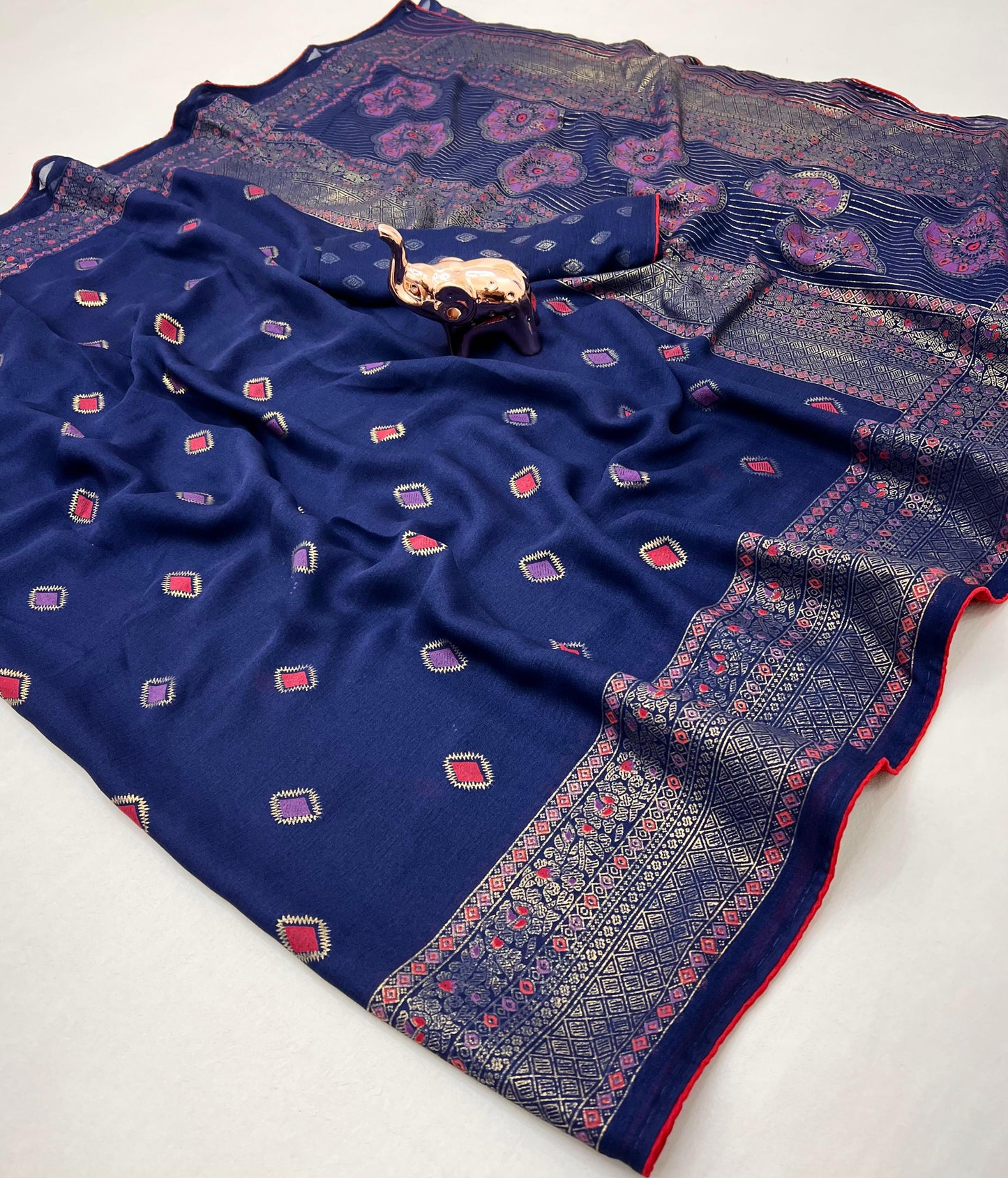 Kayatri New Bamber Viscose Georgette Saree with Foil & Ikat Print Blouse