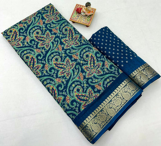 Kayatri New Elegant Dola Silk Saree with Zari Woven Border & Running Blouse