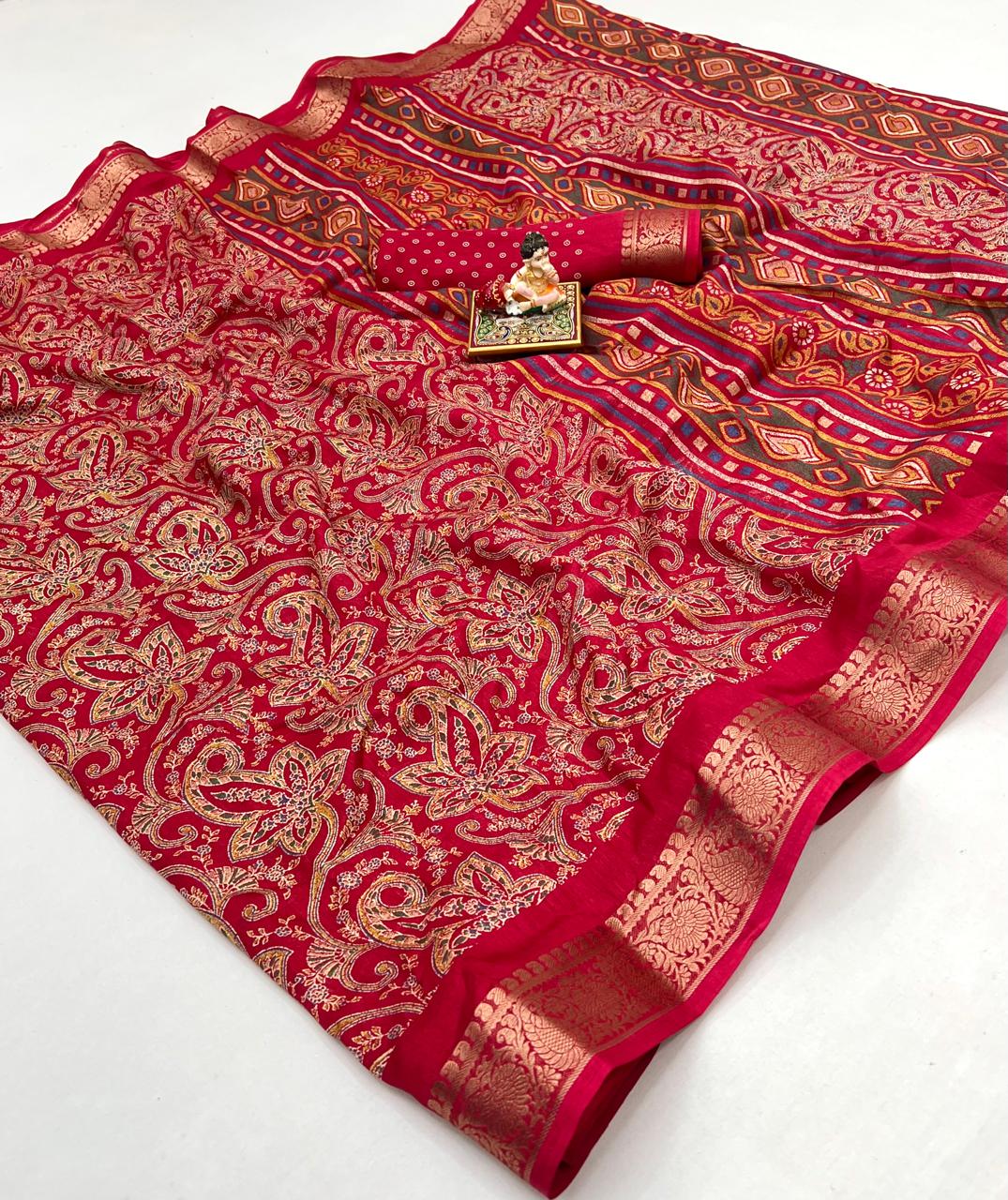 Kayatri New Elegant Dola Silk Saree with Zari Woven Border & Running Blouse