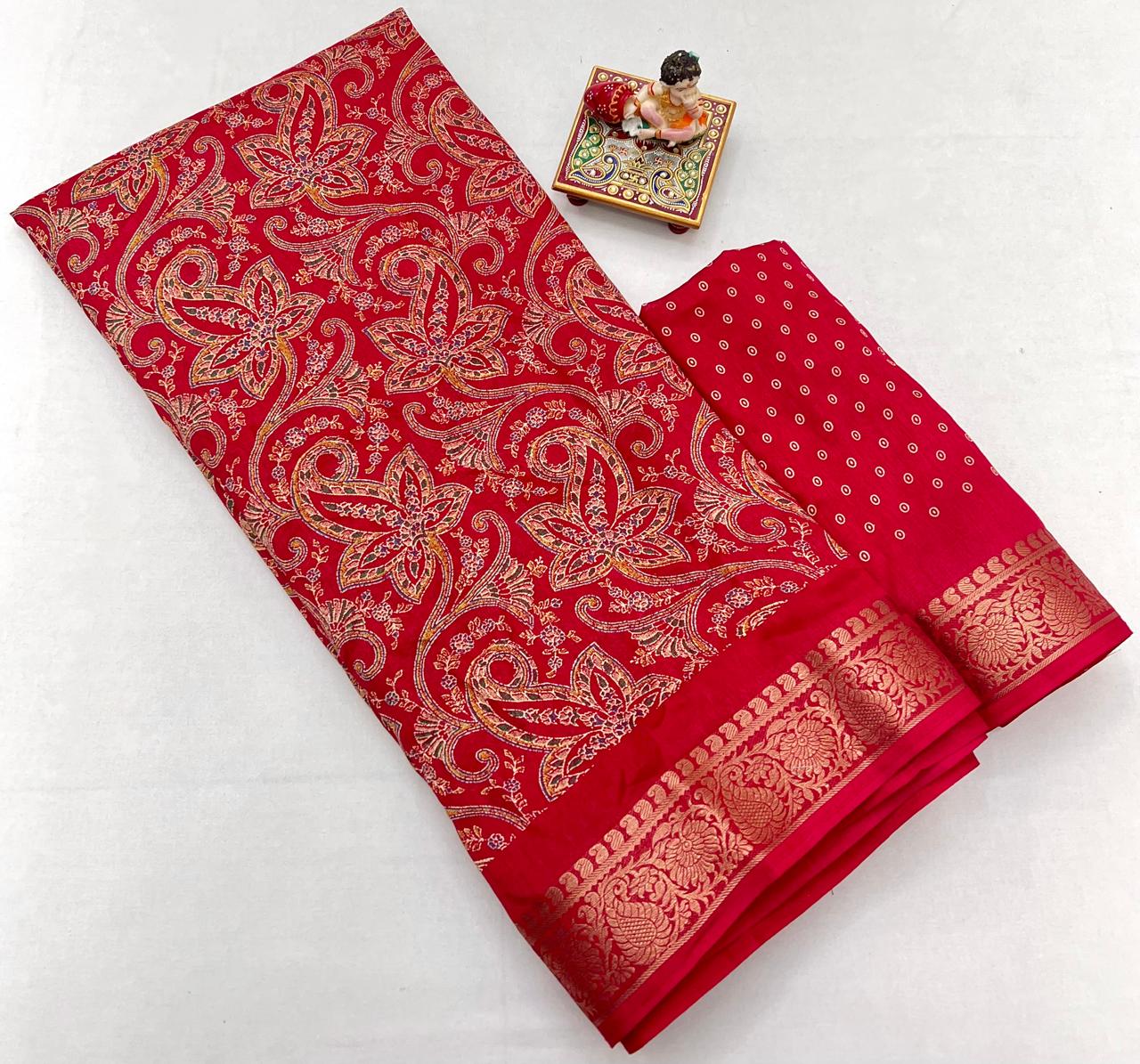 Kayatri New Elegant Dola Silk Saree with Zari Woven Border & Running Blouse