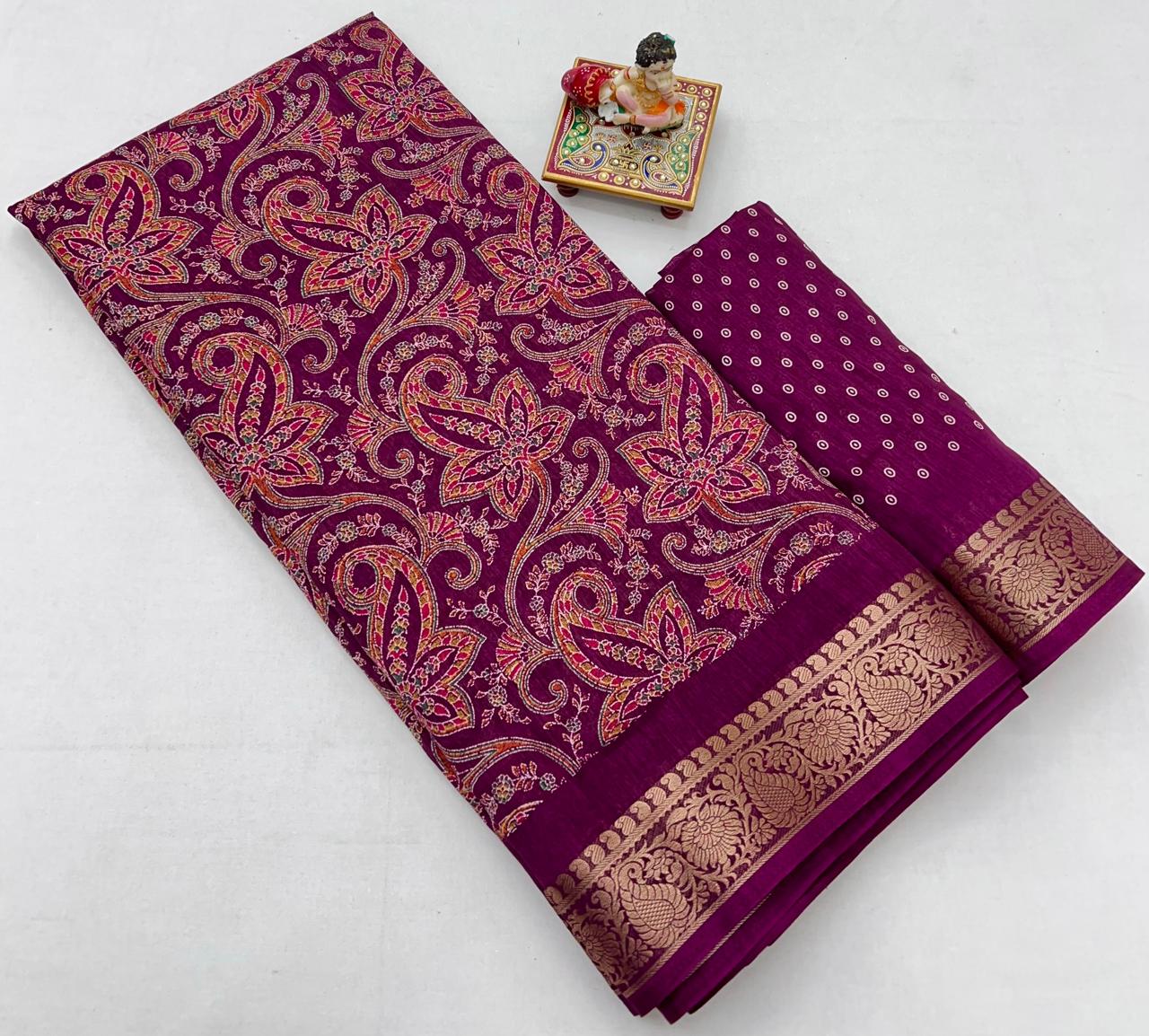 Kayatri New Elegant Dola Silk Saree with Zari Woven Border & Running Blouse
