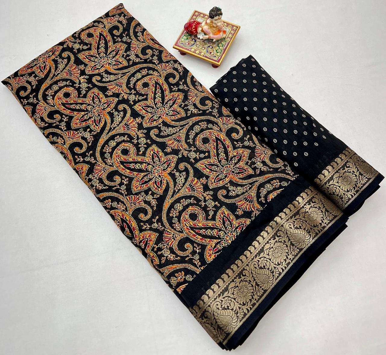 Kayatri New Elegant Dola Silk Saree with Zari Woven Border & Running Blouse