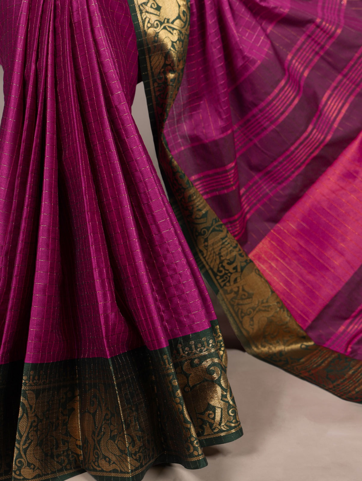 Kayatri New Elegant Poly Cotton Chex Saree with Zari Weaving Design