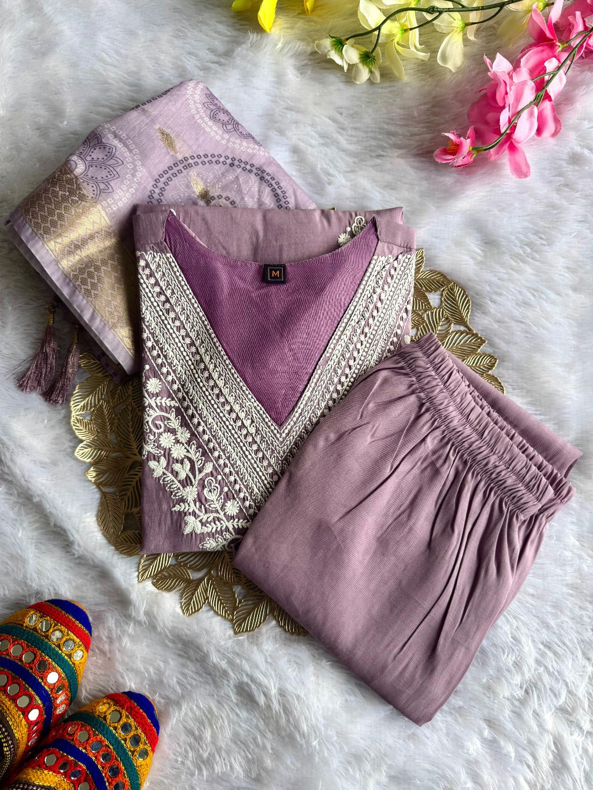 Kayatri New Roman Silk Kurti with Cotton Thread Embroidery Pant & Chanderi Butti Dupatta