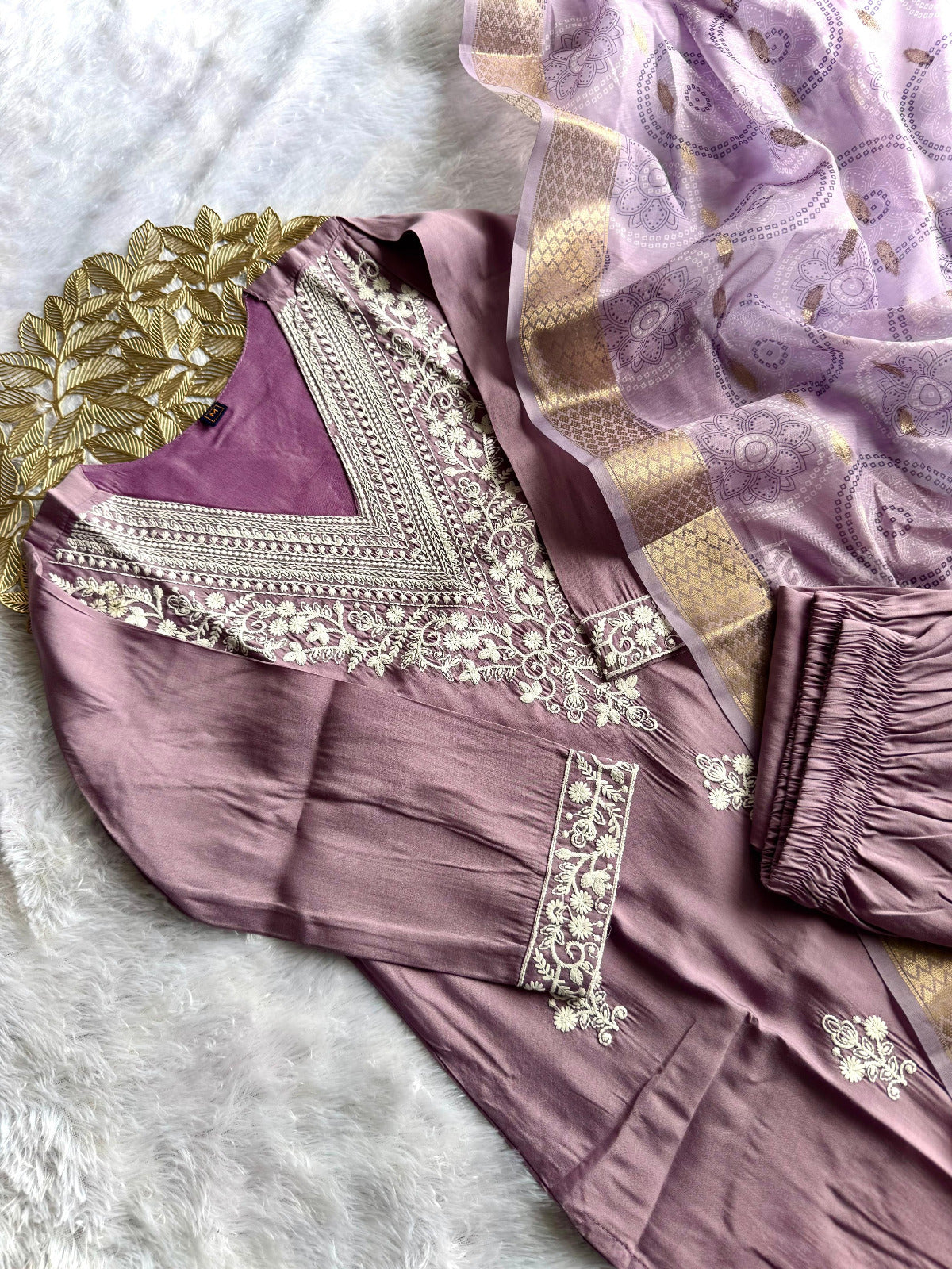 Kayatri New Roman Silk Kurti with Cotton Thread Embroidery Pant & Chanderi Butti Dupatta