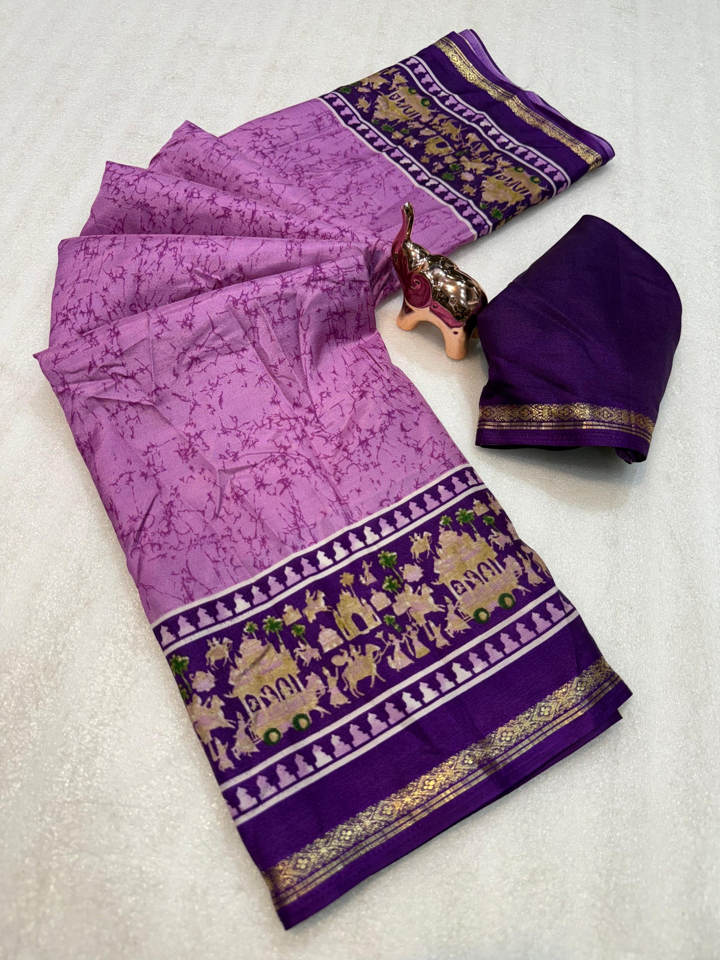 Kayatri New Lightweight Dolla Silk Saree with Kalamkari Print & Gold Zari Border