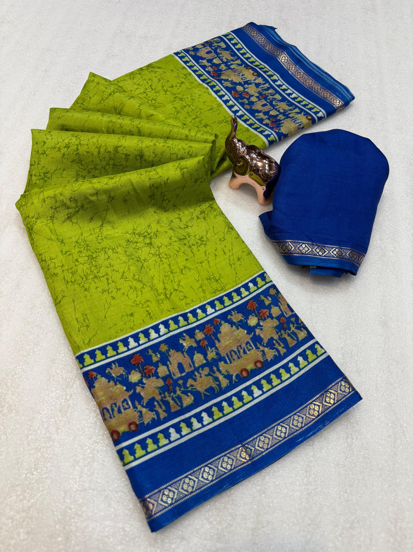 Kayatri New Lightweight Dolla Silk Saree with Kalamkari Print & Gold Zari Border