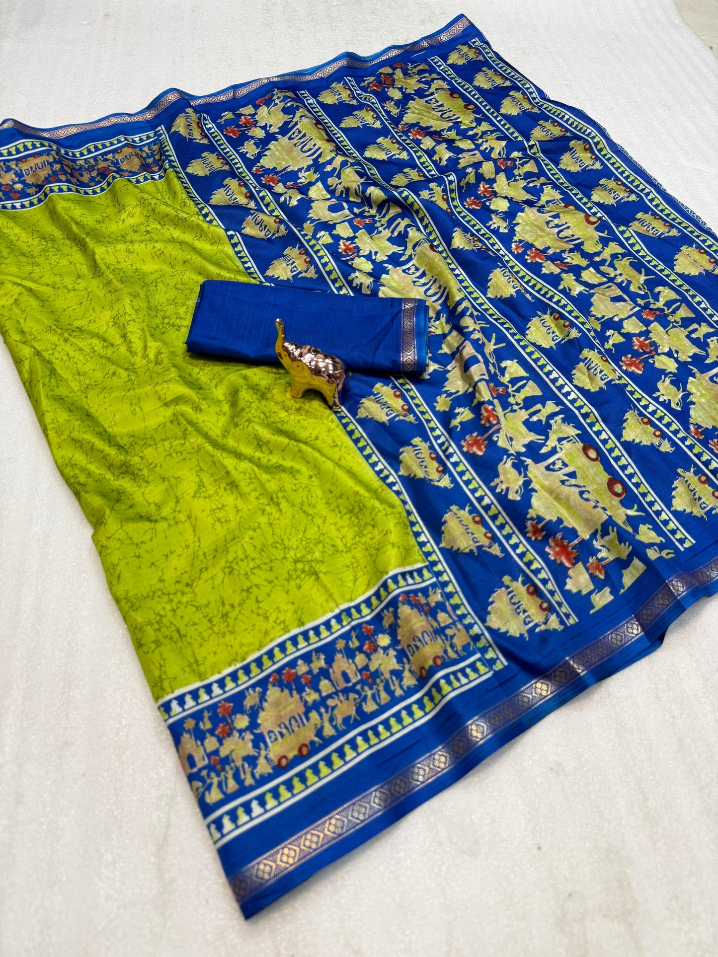 Kayatri New Lightweight Dolla Silk Saree with Kalamkari Print & Gold Zari Border
