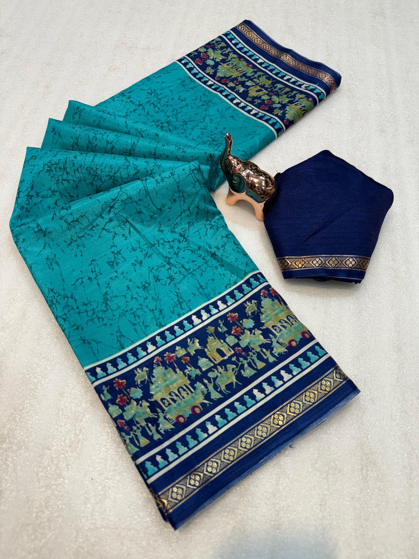 Kayatri New Lightweight Dolla Silk Saree with Kalamkari Print & Gold Zari Border