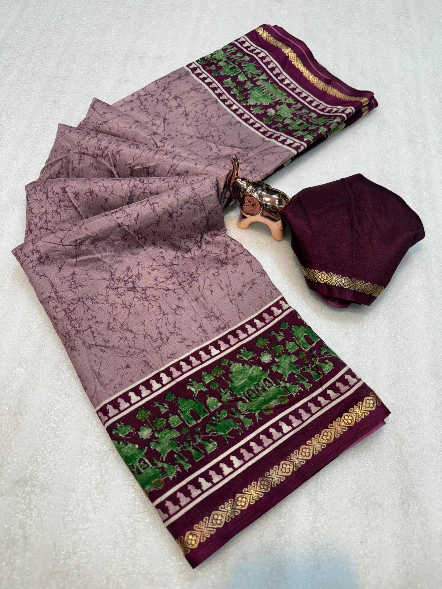 Kayatri New Lightweight Dolla Silk Saree with Kalamkari Print & Gold Zari Border