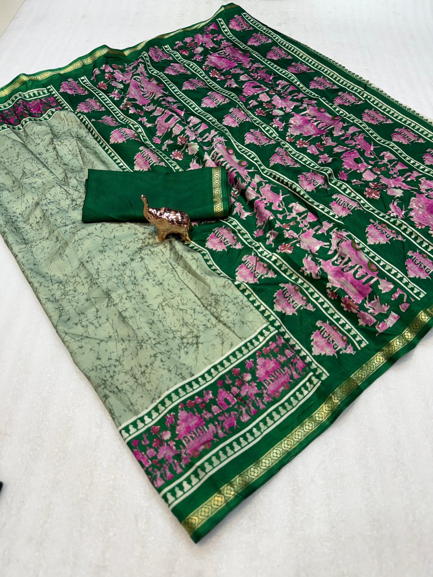 Kayatri New Lightweight Dolla Silk Saree with Kalamkari Print & Gold Zari Border