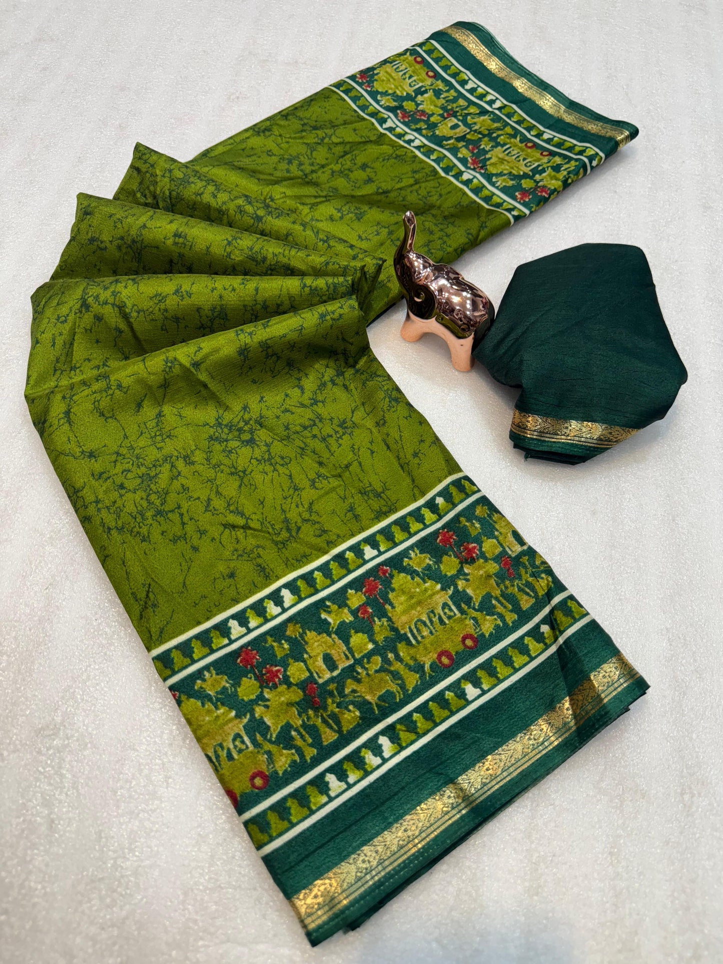 Kayatri New Lightweight Dolla Silk Saree with Kalamkari Print & Gold Zari Border