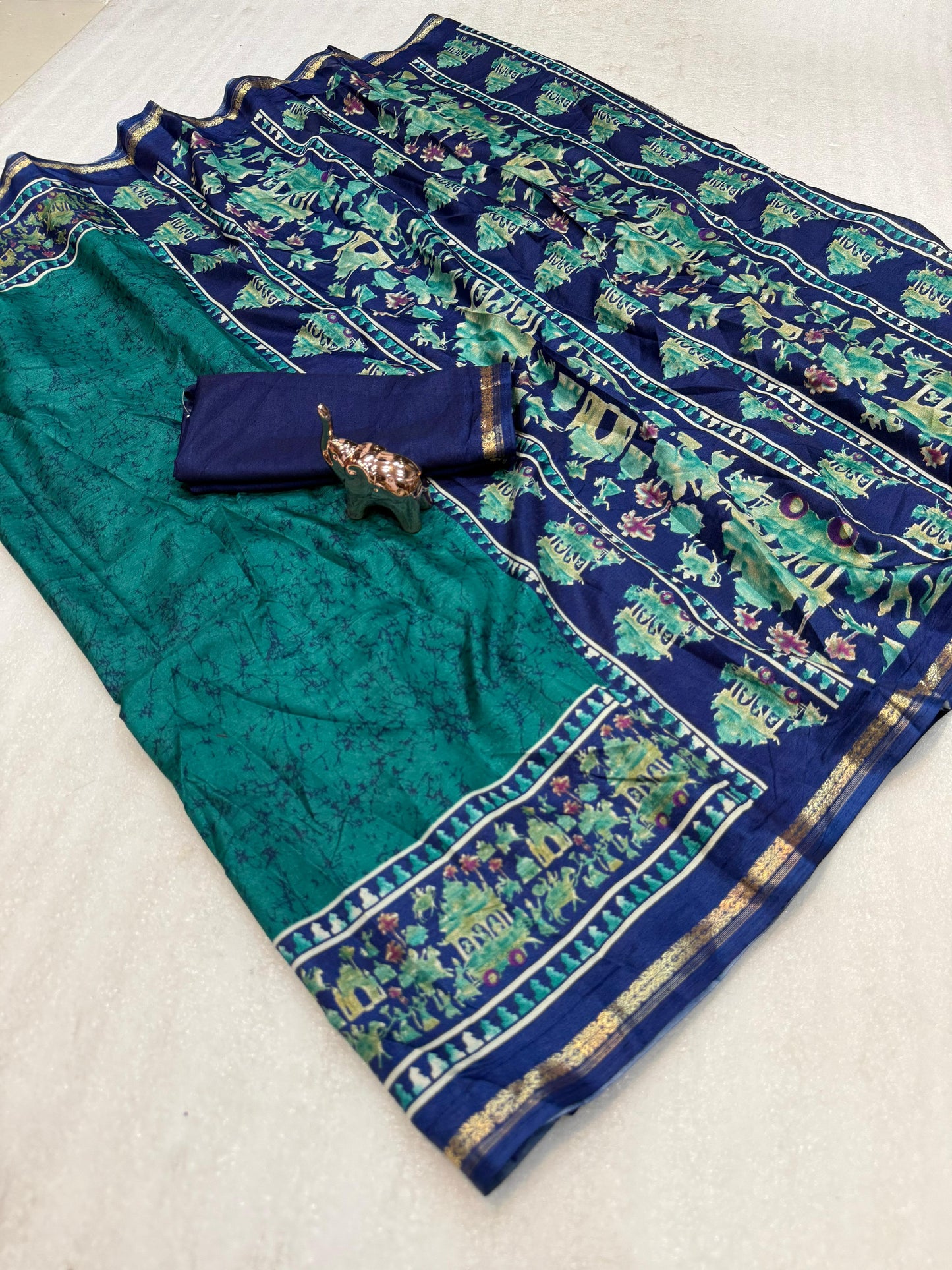 Kayatri New Lightweight Dolla Silk Saree with Kalamkari Print & Gold Zari Border